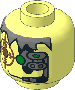 Minifig Head with Insectoids with Silver Hair, Copper Eyegrid & Headset Pattern