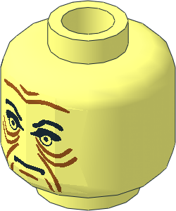 Minifig Head with Light Yellow Eyes, Black Eyebrows and Wrinkles Pattern