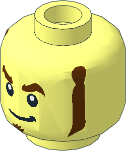 Minifig Head with Dark Brown Eyebrows, Goatee, Sideburns and White Pupils Pattern