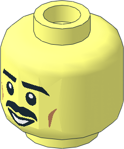 Minifig Head with Black Moustache and Eyebrows, Nougat Cheek Lines and Smile Pattern