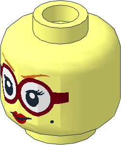 Minifig Head Female with Earth Orange Eyebrows, Dark Red Glasses, Red Lips and Beauty Mark Pattern