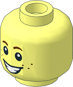 Minifig Head with Reddish Brown Eyebrows, White Pupils, Freckles and Smiling / Scared 2-Sided Pattern
