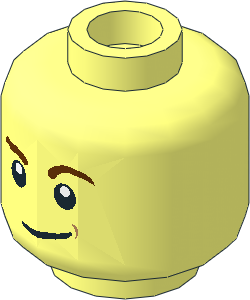 Minifig Head with Reddish Brown Eyebrows, White Pupils, Lopsided Smile and Dimple Pattern
