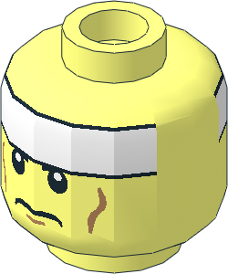 Minifig Head with White Headband and Cheek Lines, Frown / Determined 2-Sided Pattern