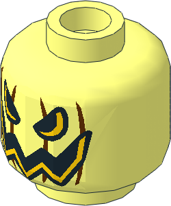 Minifig Head with Pumpkin Jack-o'-Lantern Open Semicircular Eyes with Vertical Lines on Back Pattern