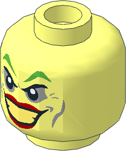 Minifig Head with Bright Green Eyebrows, Red Lips and Wide Smile Pattern