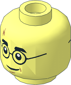 Minifig Head with Lightning Scar, Glasses, Black Eyebrows and Smile / Angry 2-Sided Pattern