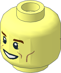 Minifig Head with Reddish Brown Eyebrows, Cheek Lines, Open Mouth, Smile / Scowl 2-Sided Pattern