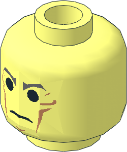 Minifig Head with Dark Bluish Grey Stern Eyebrows and Cheek Lines Pattern