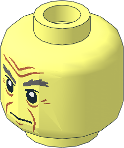 Minifig Head with Dark Bluish Grey Bushy Eyebrows, White Pupils and Wrinkles Pattern