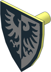 Minifig Shield Triangular with Black and Metallic Silver Falcon with Black Border Pattern