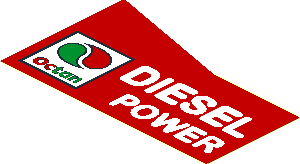 Sticker  3.3 x  5.5 with Extended Corner, Octan Logo and White "DIESEL POWER" on Red Background - Left Aligned