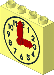 Duplo Brick  1 x  4 x  3 with Black Clock Face Pattern and Red Articulated Hands