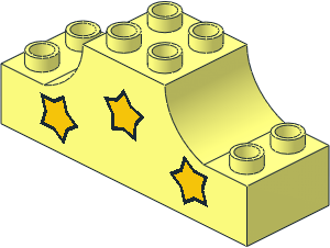 Duplo Brick 2 x 6 x 2 with Raised Central 2 x 2 Section with Curved Sides with Three Yellow Stars Pattern