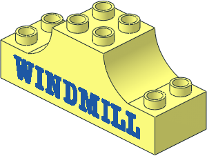 Duplo Brick 2 x 6 x 2 with Raised Central 2 x 2 Section with Curved Sides with Blue "WINDMILL" Pattern