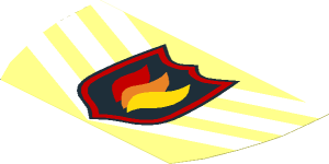 Sticker  2.6 x  4.6 Trapezoidal with Fire Logo Badge and Three White Chevrons