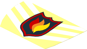 Sticker  2.6 x  4.6 Trapezoidal with Fire Logo Badge and Three White Chevrons (Formed)