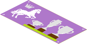 Sticker 1.9 x 3.9 with Crown, Rearing Horse and Three Trophies on Medium Lavender Backgound Sticker 1.9 x 3.9 with Crown, Rearing Horse and Three Trophies on Medium Lavender Backgound