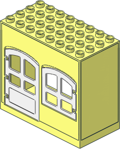 Duplo Building Wall  4 x  8 x  6 with Open Back and White Arched Door and Window