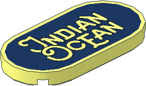 Tile 2 x 4 with Rounded Ends with "Indian Ocean" on Dark Blue Background Pattern Tile 2 x 4 with Rounded Ends with "Indian Ocean" on Dark Blue Background Pattern
