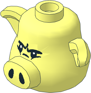 Minifig Head Pig with Black Grumpy Eyes and Nostrils Pattern