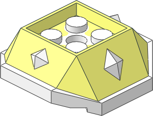 Shell 4 x 4 x 1.333 with Spikes with 2 x 2 Recess with White Base Pattern Shell 4 x 4 x 1.333 with Spikes with 2 x 2 Recess with White Base Pattern