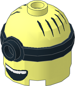 Minifig Head Minion 2 x 2 x 1.667 with Black Mono-Goggles and Black Hair and Open Smile with White Teeth and Pattern Minifig Head Minion 2 x 2 x 1.667 with Black Mono-Goggles and Black Hair and Open Smile with White Teeth and Pattern