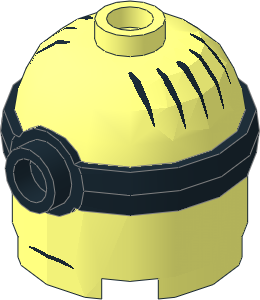 Minifig Head Minion 2 x 2 x 1.667 with Black Mono-Goggles and Black Hair and Frown Pattern Minifig Head Minion 2 x 2 x 1.667 with Black Mono-Goggles and Black Hair and Frown Pattern