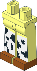 Minifig Hips and Legs Long with Black and White Chaps and Dark Orange Boots Pattern