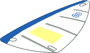 Sail  6 x 12 Triangular with Blue "8", Horizontal Light Grey Stripes, and Vertical Blue Stripe Pattern