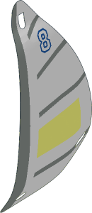 Sail  6 x 12 Triangular with Blue "8", Horizontal and Vertical Light Grey Stripes Pattern (Formed Left Convex)