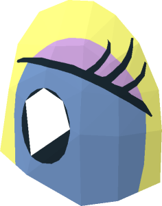 ~Minifig Head Duck Eye Medium Blue with Black Pupil, Eyelash and Lavender Eye Shadow Pattern