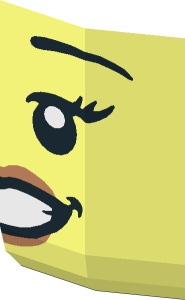 ~Minifig Head Female with Black Eyebrows, Eyelashes, Nougat Lips, Smile, Teeth, Open Eyes Half Pattern