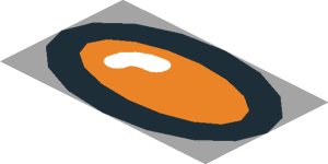 ~Sticker  1.8 x  3.8 with Grey "Ford" Text in Grey Grille on Black Background - Orange Circle with Black Ring