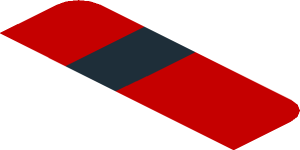 ~Sticker  0.8 x  1.9 with Black Arc on Red Background Left - First Face