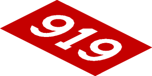~Sticker  1.0 x  1.8 with White "919" in Red Square on White Background Left - Red Quad with White Number "919"
