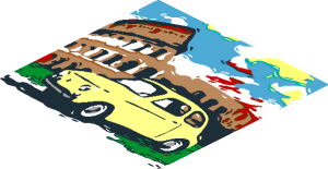 ~Sticker  5.8 x  5.8 with FIAT 500 and Colosseum Painting