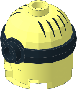 ~Minifig Head Minion  2 x  2 x  1.667 with Black Mono-Goggles and Black Hair Pattern - Without Front