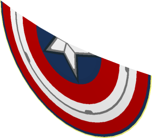 ~Minifig Shield Round Bowed with Red and White Concentric Rings, White Star and Silver Highlights Pattern - Half