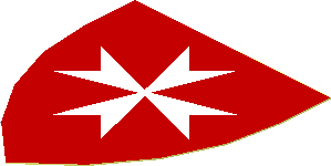 Sticker Minifig Shield Triangular with White Maltese Cross on Red Background