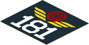 Sticker  2.3 x  2.4 with White "181" and Winged Wheel Logo on Black