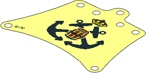 Sail 12 x 10 Trapezoidal with Black Crossed Anchors, Crown and Barrel Pattern Sail 12 x 10 Trapezoidal with Black Crossed Anchors, Crown and Barrel Pattern