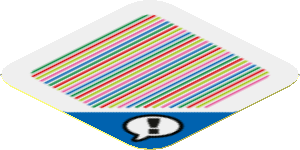 Sticker 1.8 x 1.8 with Bar Code and Blue Toad Speech Bubble with Exclamation Mark