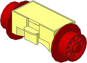 Train Brick  2 x  4 x  1.333 Sliding Wheel Block - Type A with Red Conical Wheels