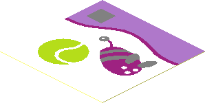 Sticker  1.9 x  1.9 with Lime Tennis Ball, Silver and Magenta Toy Mouse