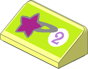 Slope Brick 31  1 x  2 x  0.667 with Star and Medium Lavender "2" in White Circle on Lime Background Sticker