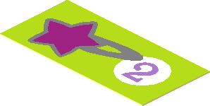 Sticker  0.9 x  1.9 with Star and Medium Lavender "2" in White Circle on Lime Background