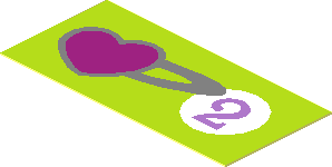 Sticker  0.9 x  1.9 with Heart and Medium Lavender "2" in White Circle on Lime Background