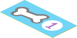 Sticker  0.9 x  1.9 with Dog Bone and Medium Lavender "1" in White Circle on Medium Azure Background