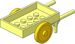 Wheelbarrow with 2 Yellow Wheels and Red Axle (Complete)